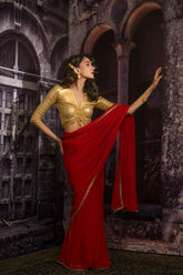 Maheen Khan - DAHLIA SARI - Red - Blended Chiffon - 1 Piece